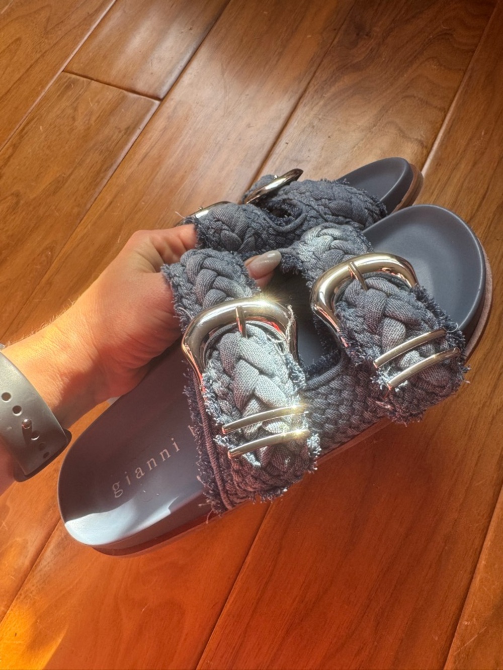 NWT Gianni Bini CecilTwo Braided Denim Double Banded Platform Sandals Sz 6,5 - Picture 14 of 15